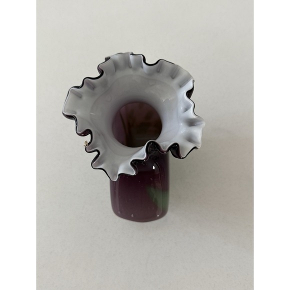 Vintage Handblown Splatter Vase Ruffled Purple Green White Accents - Picture 6 of 7